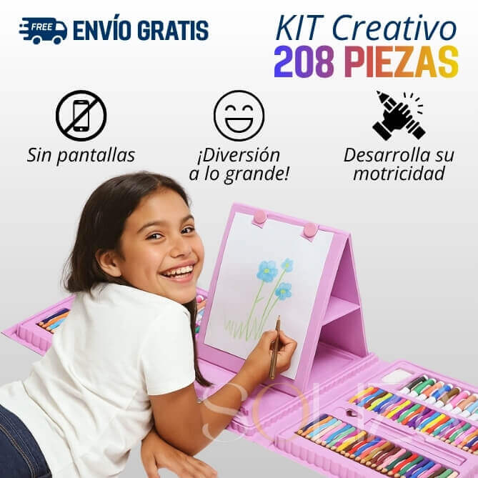 Mega Kit Creativo con Caballete Doble para Niños – 208 Piezas