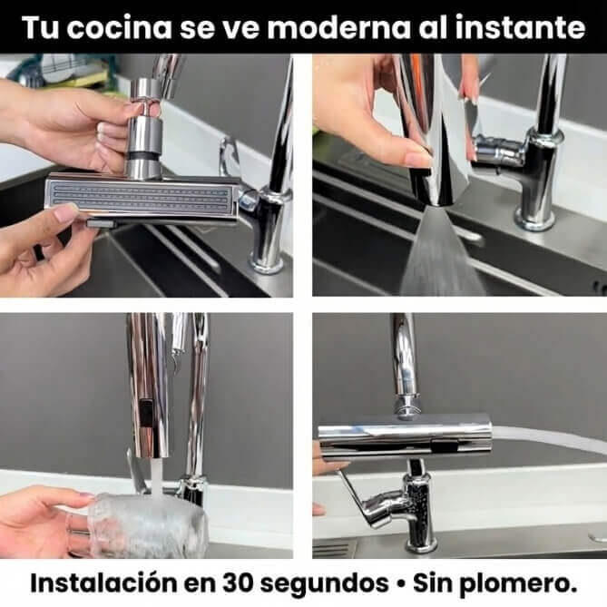 Llave Lavaplatos Cascada 360º Universal (3 en 1)